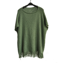 Mulheres Pure Color Pullover Loose Knitted Sweater com Tassel